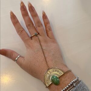 Elegant Green Stone Bracelet with Gold Accents